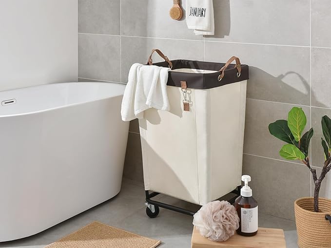 StorageWorks 160L Laundry Basket with Wheels, Large Rolling Hampers for Clothing Organizer, Dirty Clothes Basket for Hotel, Home, Closet, Dorm, Beige