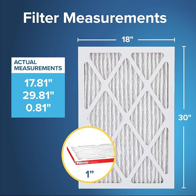 Filtrete 18x30x1 AC Furnace Air Filter, MERV 11, MPR 1000, Micro Allergen Defense, 3-Month Pleated 1-Inch Electrostatic Air Cleaning Filter, 4 Pack (Actual Size 17.81 x 29.81 x 0.81 in)