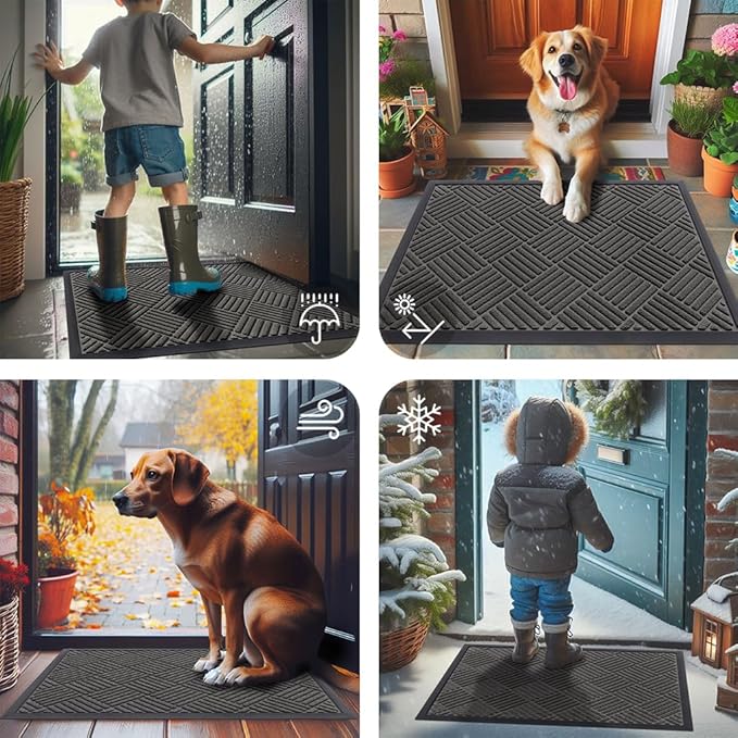 Smiry Front Door Mat Outside Entrance, Heavy Duty Outdoor Indoor Natural Rubber Doormat, Non Slip, Trap Dirt and Moisture, Easy Clean, Low Profile Patio Porch Entryway Mat, 71x47, Grey