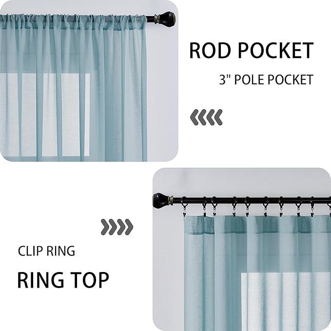 Tollpiz Sheer Door Curtains Closet Linen Textured Curtain Sheers Doorway Light Filtering Voile Patio Door Rod Pocket Curtains French Door, 54 x 80 inches Long, Dusty Blue, Set of 1 Panel