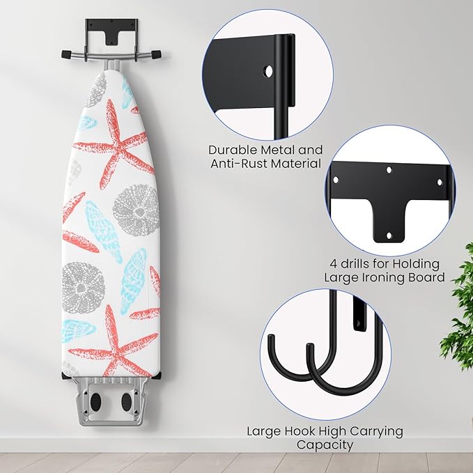 ORLESS Ironing Board Holder Wall Mount, Ironing Board Hanger, Ironing Board Holder, Iron Board Hook Wall Mount, for Laundry Rooms