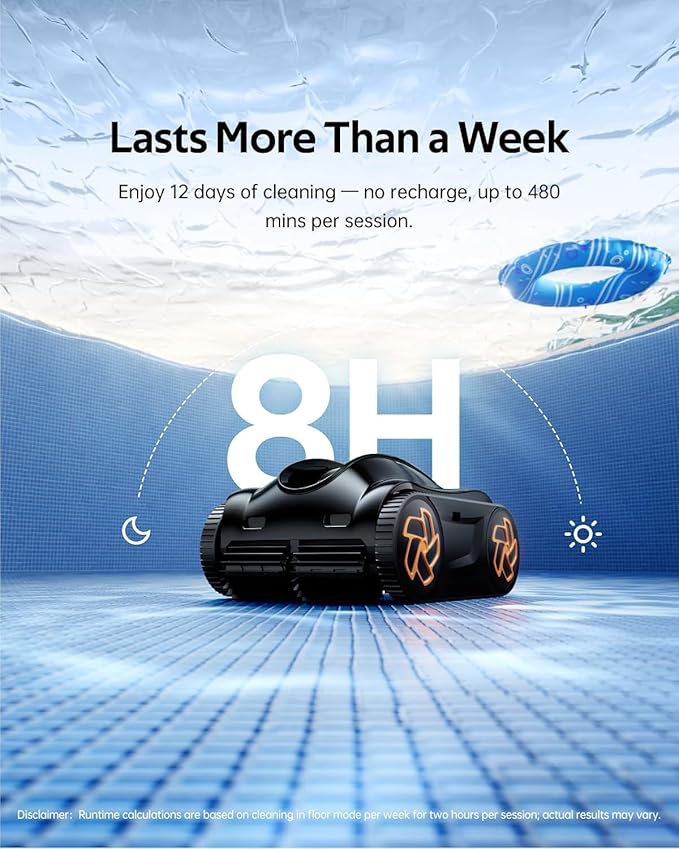 (2025 Upgrade) iGarden Pool Cleaner K80, 8H Runtime, Robotic Cordless Pool Vacuum, Smart Navigation, Touchscreen, 200% Turbo Suction, 4L Debris Basket, Self-Parking, for Above & In-Ground Pools