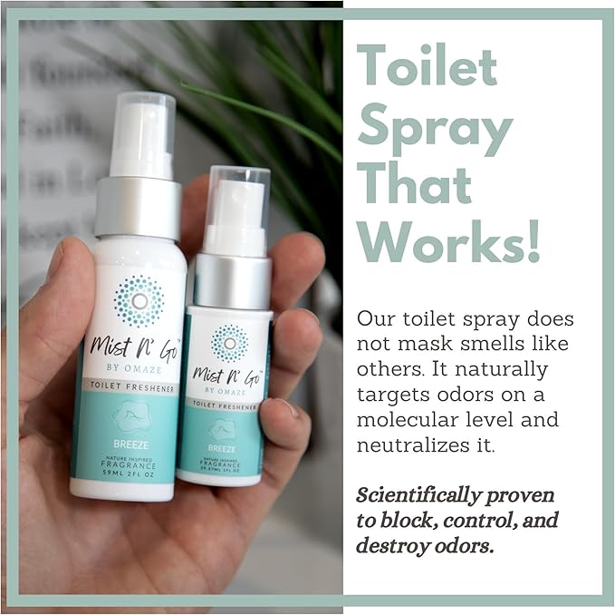 Mist N’ Go by Omaze Travel Bathroom Spray for Toilet Spray Odor Eliminator - Travel Toilet Spray for Bathroom Air Freshener Spray for Bathroom Deodorizer - Breeze Travel Size (1oz x3)