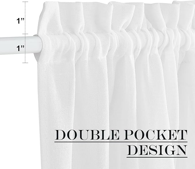 NICETOWN Faux Linen French Door Curtain 72 Inch Length Farmhouse Window Curtains Country Rustic Door Curtain Panel with Tieback, Rod Pocket Light Filtering Shade, 1 PC, White, 52" Width
