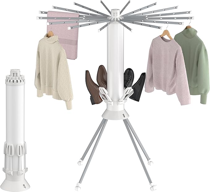 Clothes Drying Rack Foldable, Portable 4-Legged Laundry Drying Racks, Shoe Dryer Rack, Outdoor Collapsible Drying Rack Clothing with 4 Pulleys and Anti-Slip Holes, Aluminum Indoor Dry Rack