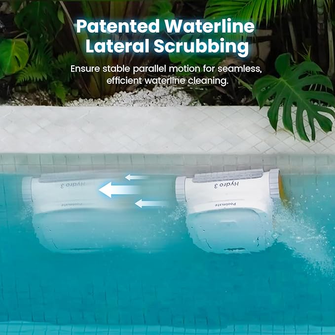 Hydro3 Robotic Pool Cleaner, 150W Cordless Pool Vacuum for Inground/upground Pool Max 861-1070 sq.ft, 200mins Runtime, 2xBrushless-Motor, 4.1L Filter Basket, Wall Climing/Waterline Clean
