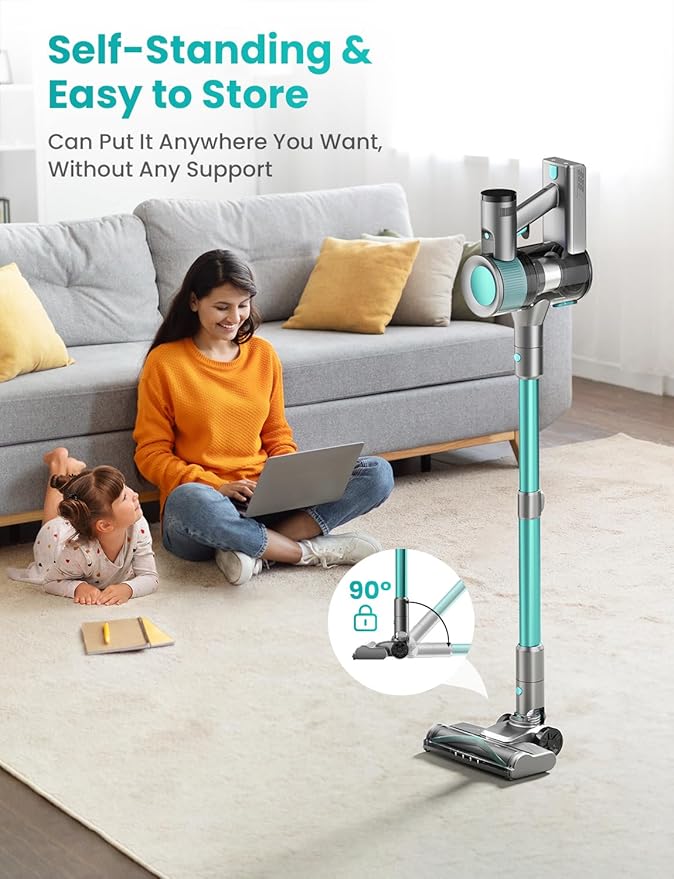 Dzaki Cordless Vacuum Cleaner, Stick Vacuum with Smart LED Display, 50KPA 55Mins Vacuum Cleaners for Home, Powerful Suction, Anti-Tangled Lightweight Rechargeable Vac for Pet Hair, Carpet, Hard Floor