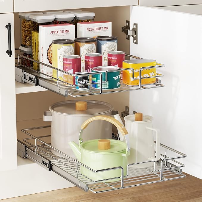 LOVMOR Pull Out Cabinet Organizer 15½" W x 21½" D, Kitchen Cabinet Pull Out Shelves Slide Out Storage