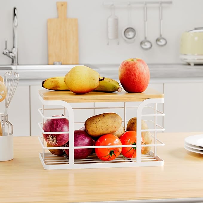 Trash Bag Holder Dispenser with Bamboo Top,Wall Mount Garbage Bag Dispenser,Stackable Storage for Kitchen Laundry Room Organization,White Small