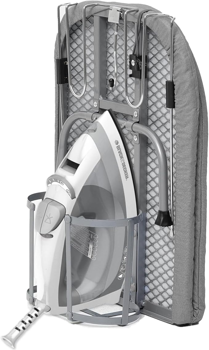 Small Ironing Board with Iron Holder, RAINHOL Countertop Mini Ironing Board Tabletop with Non-Slip Feet, Travel Foldable Iron Table for Small Space, Grey
