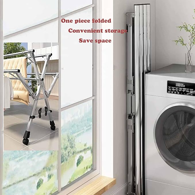 5Poles Clothes Drying Rack,Stainless Steel Laundry Rack with Wheels, Blanket Rack Clothesline, Extendable,with Windproof Hooks,for Indoor Outdoor