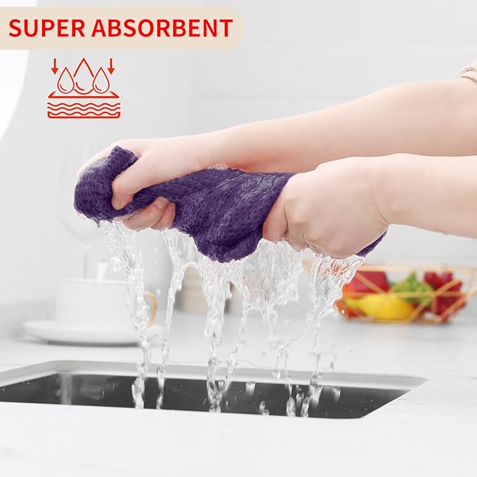 Homaxy 100% Cotton Waffle Weave Kitchen Dish Cloths, Ultra Soft Absorbent Quick Drying Dish Towels, 12 x 12 Inches, 12-Pack, Eggplant
