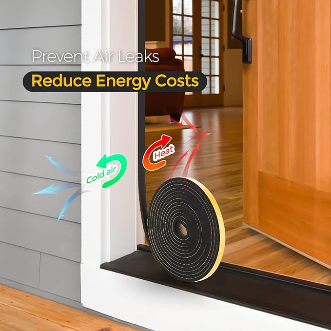 33 Feet Weather Stripping Door Seal, 1/2" Wide X 1/16" Thick Door Seal Strip High Density Foam Tape Adhesive Strip for Door Soundproofing,Window Insulation (1/2" x 1/16" x 33FT,Black)
