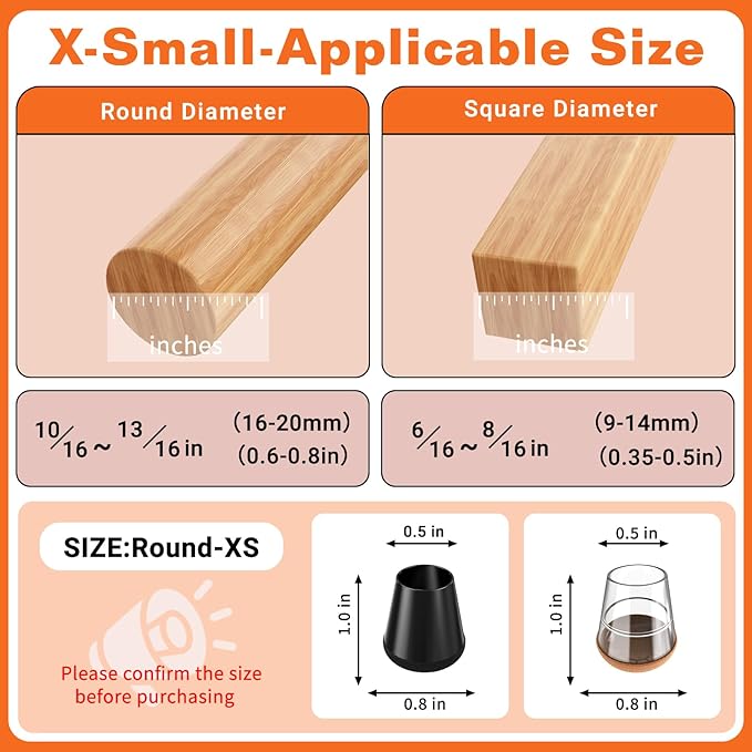 Chair Leg Floor Protectors Extra Small 24Pcs,Silicone Chair Leg Protectors for Hardwood Floors/Tiles,360°Wrapped Felt Bottom to Prevent Scratch and Reduce Noise, Round Clear