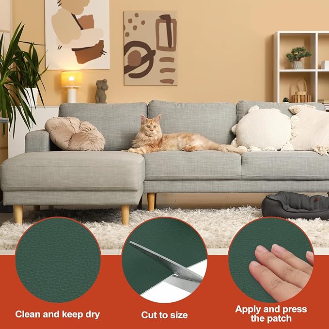 PATIKIL Leather Patches Tape for Furniture, 6.3 x 61 Inch Self Adhesive Vinyl Leather Repair Kit Cover Sheet for Couch, Sofa, Car Seats, Office Chair, Emerald Green