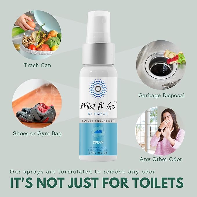 Mist N’ Go by Omaze Travel Bathroom Spray for Toilet Spray Odor Eliminator - Travel Toilet Spray for Bathroom Air Freshener Spray for Bathroom Deodorizer - Dream Regular Size (2oz x1)