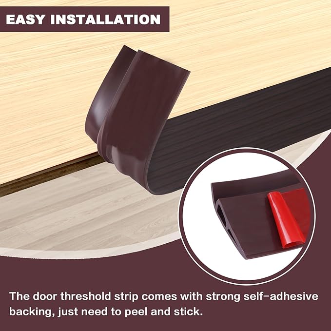 Vinyl Door Threshold Flooring Transition Strip Self Adhesive Carpet Edging Strip for Laminate Doorway Edge Threshold from 2/5" to 3/5" (Black Walnut Wood Grain, 6.6 Ft)