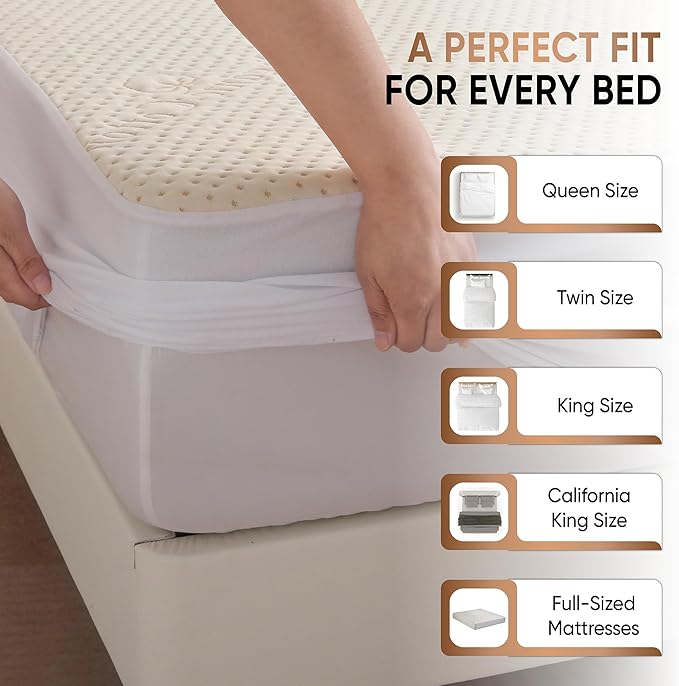Luxury Waterproof Organic Mattress Protector Queen - Organic Cotton Breathable Mattress Pad Cover - New 380 GSM Comfort - Deep Pocket - Jersey Cotton Skirt - Fitted Comfort