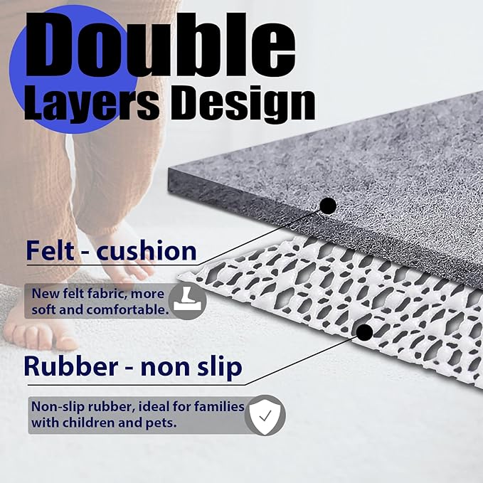 Non Slip Rug Pad Grippers - 5x8, 1/4" Thick, Felt + Rubber Double Layers Area Carpet Mat Tap, Provides Protection and Cushioning for Hardwood or Tile Floors