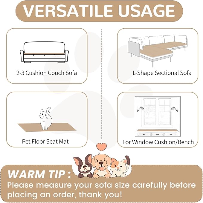 OTOB Couch Cover for Dogs Washable, Non Slip Plush Fuzzy Sofa Covers for 3 Cushion Couch Pet Friendly, Soft All Seasons Sofa Slipcover Cozy Furniture Protector (Coffee, 31.5" x 82.7")