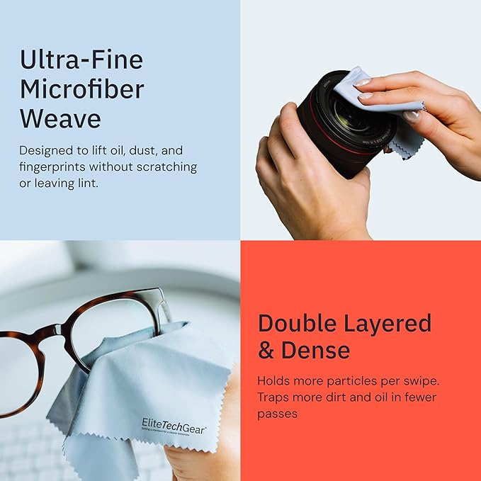 Elite Screens Microfiber Cleaning Cloth - Pack of 12, 12" x 12", Blue - Streak-Free Vision & Glasses Wipes - Quick-Dry Reusable & Eyeglass Wipes - Portable & Screen Cleaning Cloth