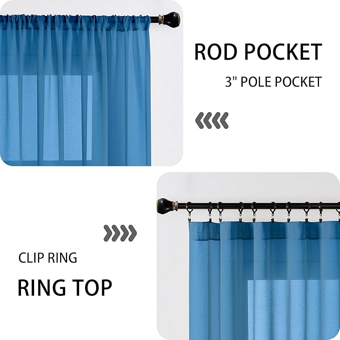 Tollpiz Sheer Curtains Closet Linen Textured Curtain Sheers Doorway Light Filtering Voile French Door Rod Pocket Curtains Patio Glass Door, 54 x 63 inches Long, Classic Blue, Set of 1 Panel