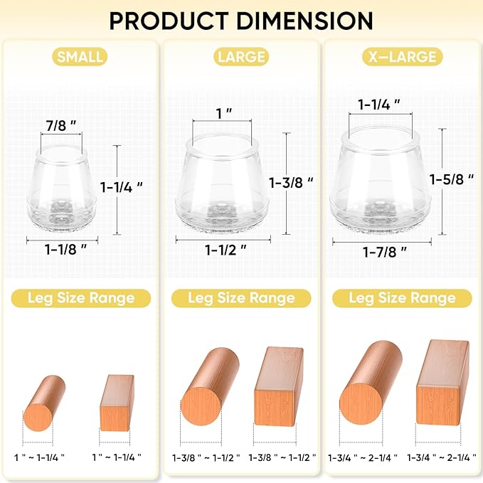 BALEINE 24 Pack Silicone Chair Leg Floor Protectors, Stool Leg Protectors Cap, Non-Slip Chair Leg Caps for Hardwood Floors (Clear & Small, 24 Pack)