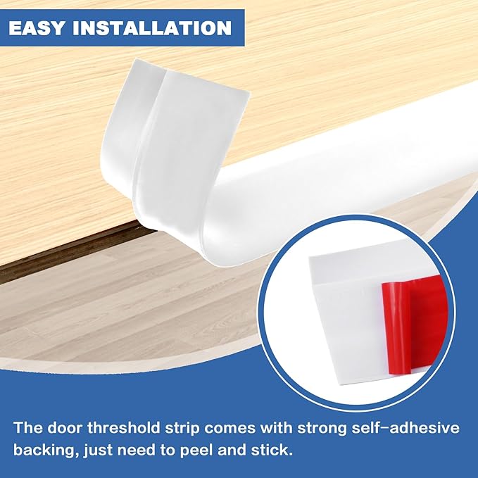 Vinyl Door Threshold Flooring Transition Strip Self Adhesive Carpet Edging Strip for Laminate Doorway Edge Threshold from 1/5" to 2/5" (White, 10 Ft)