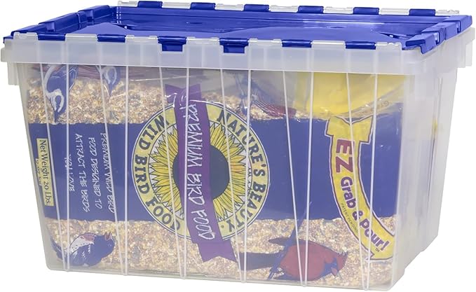 Akro-Mils KeepBox 12 Gallon Storage Container, Nesting and Stackable Plastic Storage Box with Lid Attached, Clear Tote for Garages, Closets, and Moving, 21-1/2" x 15" x 12-1/2", Clear/Blue