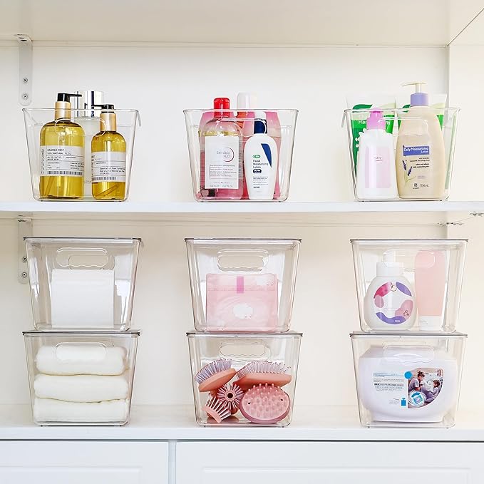 Vtopmart 8 Pack Clear Stackable Storage Bins with Lids, Large Plastic Containers with Handle for Pantry Organization and Storage,Perfect for Kitchen, Fridge, Cabinet, Bathroom Organizer