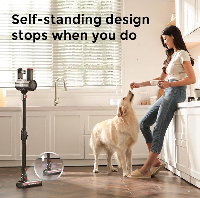 Cordless Vacuum Cleaner with Back-Saving&Self-Standing,Upright Vacuum Cleaners for Home,Anti-Tangle,Powerful Suction,Stick Vacuum Cordless Rechargeable for Hard Floors,Carpets,Pet Hair,Car