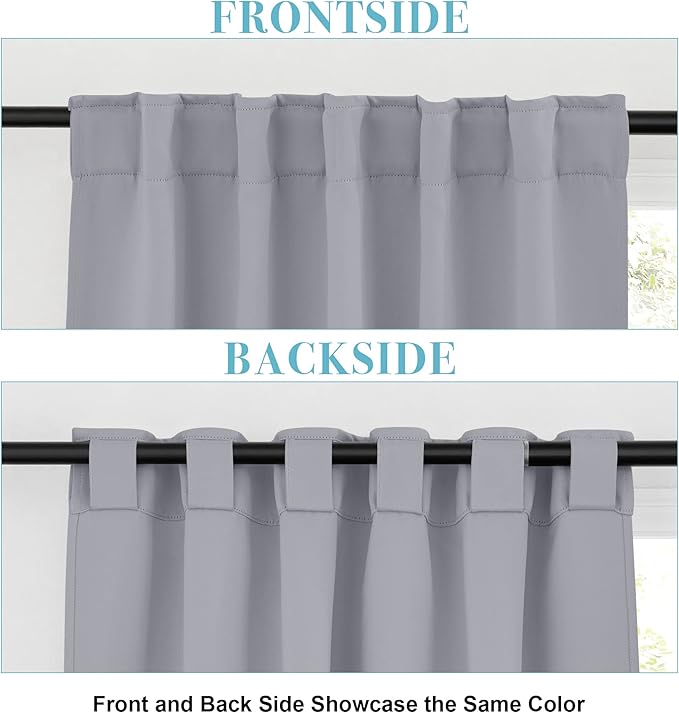 RYB HOME Bedroom Curtains, Room Darkening Thermal Insulated Curtain Back Tab Pleat Drapes Decent Window Treatment for Home Office Playroom Living Room, W42 x L36 inches, Sliver Grey, 2 Panels