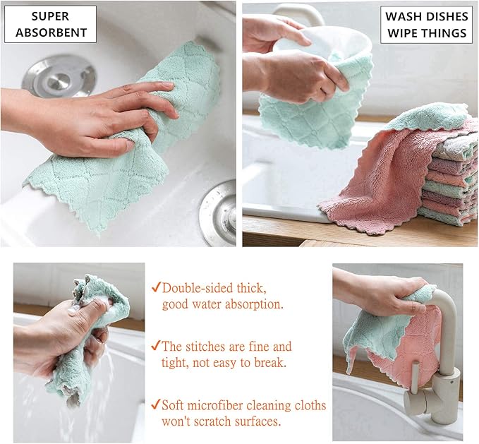 Hypermotion Microfiber Cleaning Cloth, Kitchen Towels, Double-Sided Microfiber Towel Lint Free Highly Absorbent Multi-Purpose Dust and Dirty Cleaning Supplies for Kitchen Car Cleaning. Pack of 12