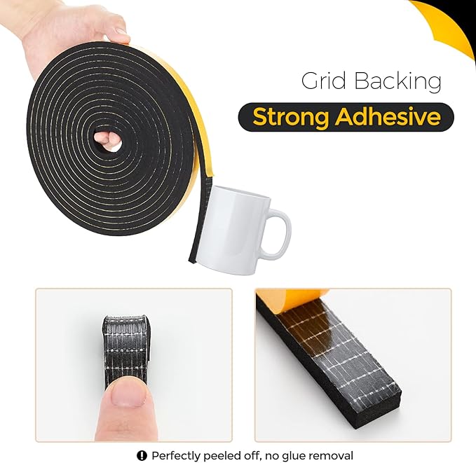 32 Feet Weather Stripping Door Seal, 1/2" Wide X 1/8" Thick Door Seal Strip High Density Foam Tape Adhesive Strip for Door Soundproofing,Window Insulation (1/2" x 1/8" x 32FT,Black)