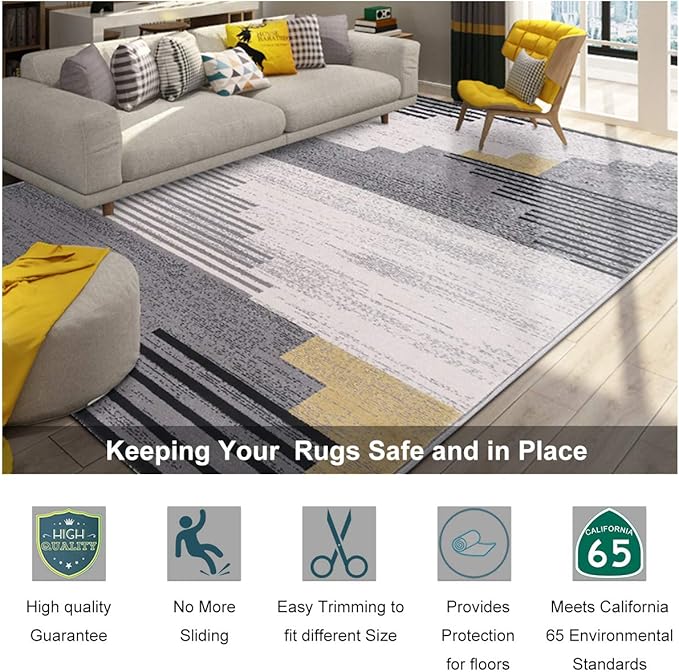 Non Slip Rug Pad Grippers - 8x10, 1/8" Thick, (Felt + Rubber) Double Layers Area Carpet Mat Tap, Provides Protection and Cushioning for Hardwood or Tile Floors