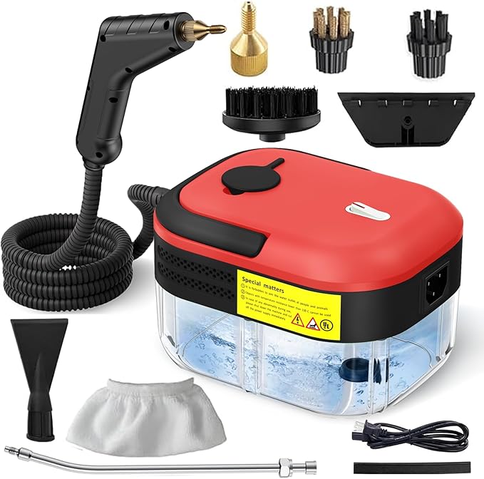 7-in-1 Handheld Steam Cleaner, 2200W High Pressure Steam Cleaner, 1.2L Portable Car Steam Cleaner for Home Kitchen, Bathroom, floor and Car Cleaning, 10s Fast Heating High Pressure Steam Cleaning, Red
