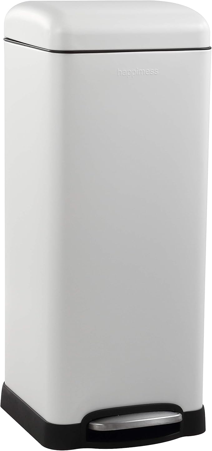 happimess HPM1007A Betty Retro 8-Gallon Step-Open Trash Can with Soft-Close Lid, Fingerprint Resistant, Modern, Minimalistic for Home, Kitchen, Laundry Room, Office, Bedroom, Bathroom, White
