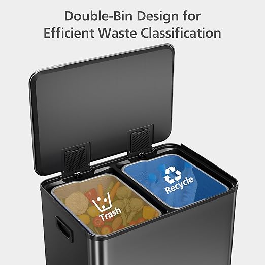 GarveeHome 60L/16 Gal Kitchen Trash Can,2×8 Gal Pedal Trash Bin with Removable Baskets,Stainless Steel Garbage Can for Kitchen Office Restaurant School Hospital
