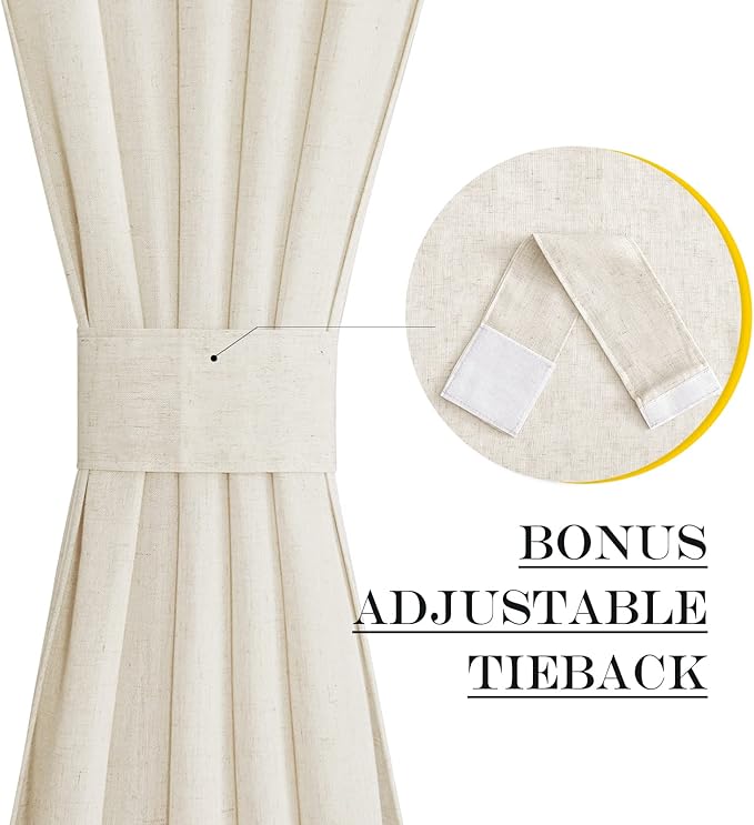 NICETOWN Natural Linen French Door Curtains Privacy Light Reducing Curtain for Glass Thermal Insulated Door Shade for Kitchen Classroom, 52 x 72 inches, 1 Panel