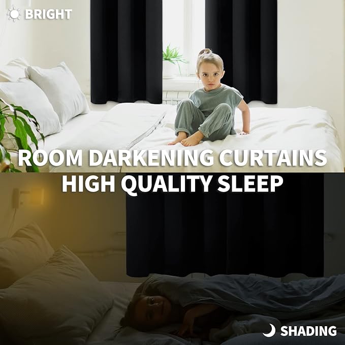 BGment 84 Inches Long Blackout Curtains for Bedroom - Thermal Insulated Room Darkening Drapes with Rod Pocket for Living Room, 52 x 84 Inch, 2 Panels, Black