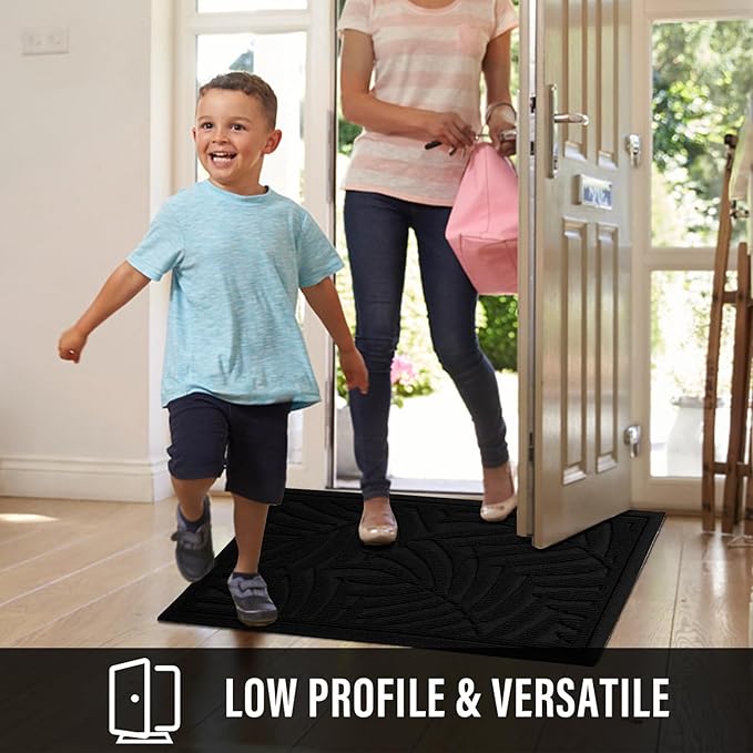 Front Door Mat, Absorbent Resist Dirt Welcome Door Mat Indoor Outdoor, Waterproof Doormat, Sturdy Non Slip Backing, Fade Resistant, Low Profile Entry Mat for Entryway, 29×17, Black