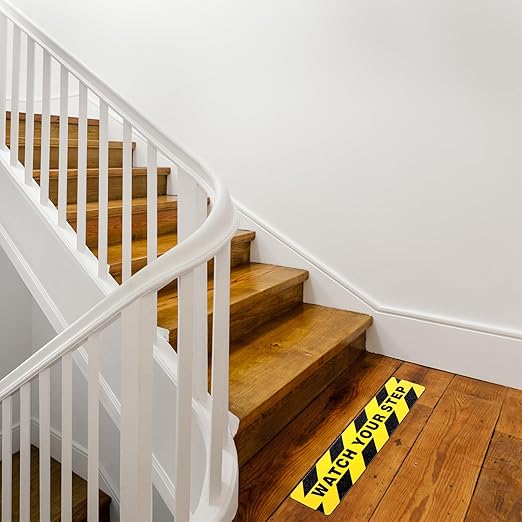 Boao 12 Pieces Watch Your Step Stickers Sign 6 x 24 Inch Caution Watch Your Step Floor Decals Warning Sticker Adhesive Tape Anti Slip Abrasive Tape for Workplace Safety Wet Floor Caution