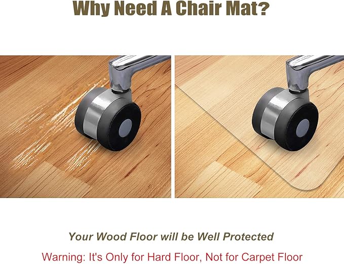 Kuyal Clear Chair Mat, Hard Floor Use, 48" x 30" Transparent Office Home Floor Protector mat Chairmats (30" X 48" Rectangle)