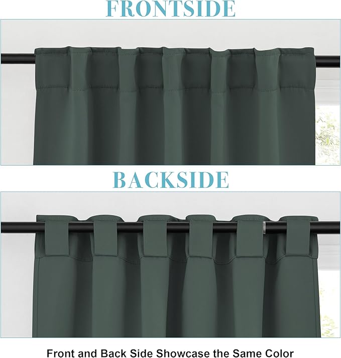 RYB HOME Blackout Curtains 54 inches Long - Thermal Insulated Privacy Spring Drapes for Kids Bedroom Living Room Bathroom, 42 inch Width x 54 inch Length, Dark Green, 2 Panels