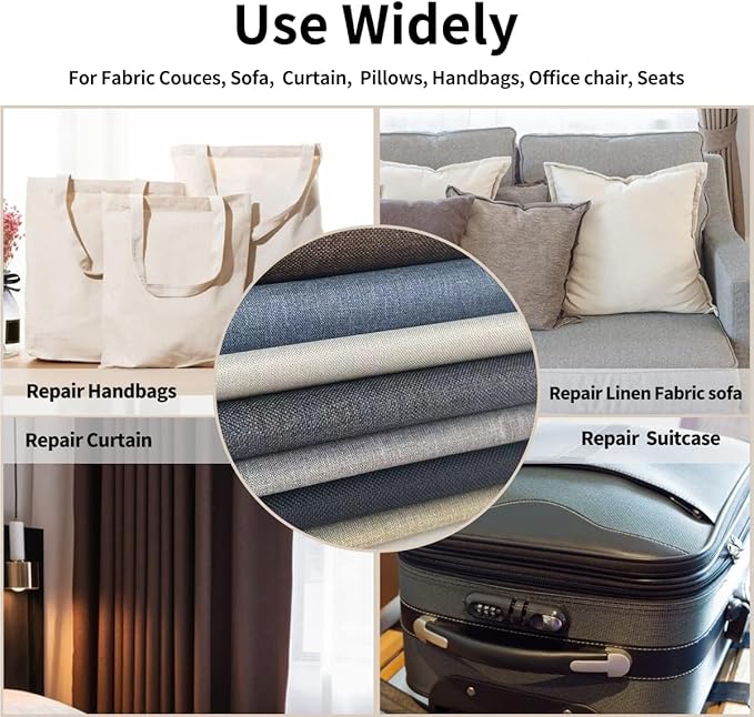 Fabric Repair Patches, Linen Repair Tape Self-Adhesive Fabric Patches Durable, DIY Large Linen Tape for Sofa, Couches, Furniture, Chair, Clothing （3.5X79 Inch, White）