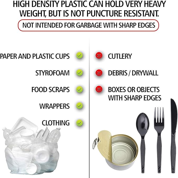 Aluf Plastics High Density Trash Bags, 45 Gallon, 1000 Count, 16 Micron (eq), 40" x 48", Clear, for Bathroom, Office, Industrial, Commercial, Janitorial, Municipal, Recycling