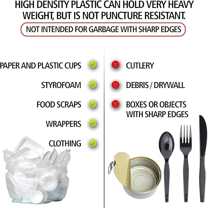 Aluf Plastics High Density Trash Bags, 60 Gallon, 800 Count, 14 Micron (eq), 38" x 60", Clear, for Bathroom, Office, Industrial, Commercial, Janitorial, Municipal, Recycling