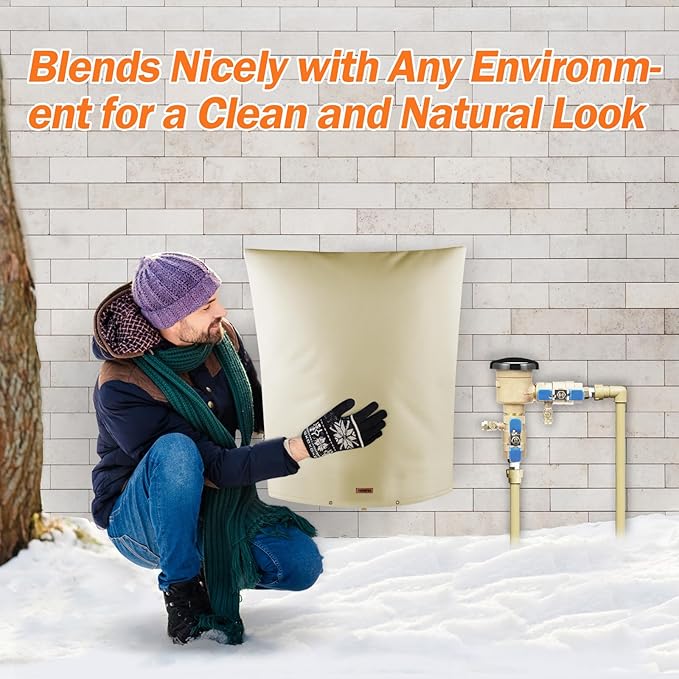 Backflow Preventer Pipe Insulation Cover (5°F) - Irrigation Sprinkler Valve Insulated Pouch - Water Well Pump Cover - Sturdy 5 Layers for Winter Freeze Protection, 28" W x 44" H, Beige