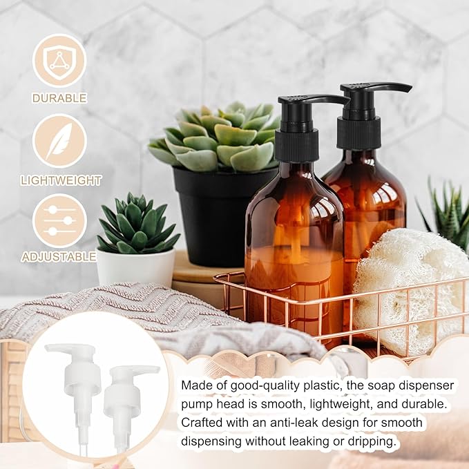 uxcell 8 Pcs Soap Dispenser Pump Heads Soap Dispensers Top Pumps Replacement Switch Pumphead for Standard 24/411 Neck Size Lotion Shampoo Bottle, White
