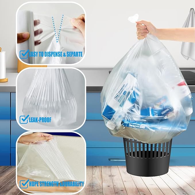 33 Gallon Trash Bags, 250 Count Bulk, Heavy Duty Clear Plastic Recycling Garbage Bags, Multi-purpose Can Liners for Business Home Commercial, Industrial Contractors, Storage & Outdoor